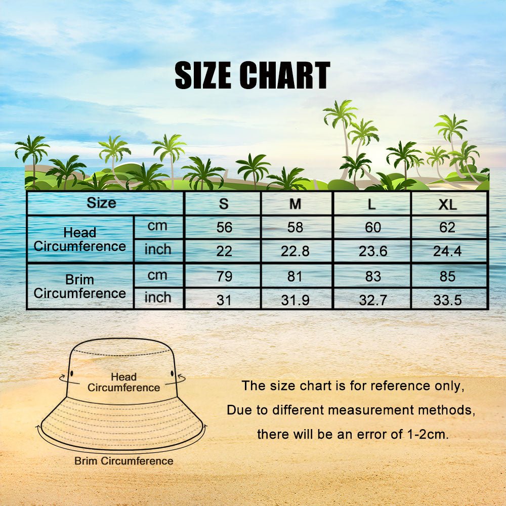 Custom Reversible Bucket Hat, Personalized Double-Sided Fashion Sun Cap size chart