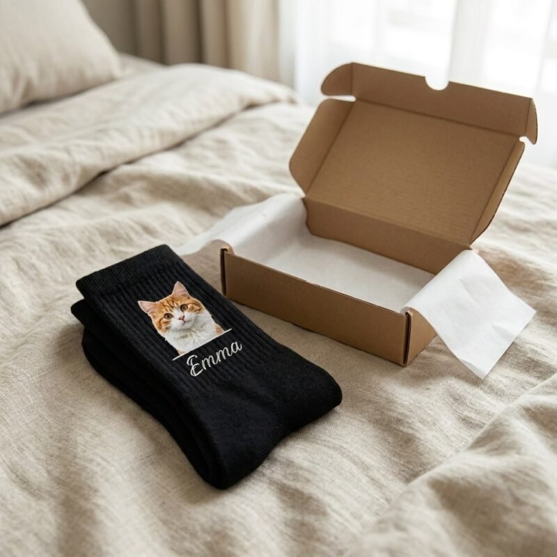 Custom Pet Portrait Socks Personalized with Your Pet's Photo & Name — lifestyle scene 2