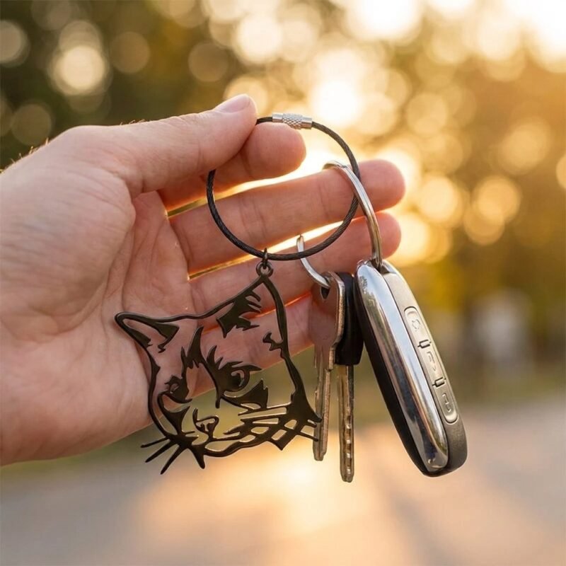 Custom Pet Silhouette Keychain, Personalized Laser-Cut Photo Art Keychain — lifestyle scene 2