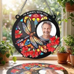 Custom Photo Memorial Suncatcher, Personalized Stained Glass Style Window Hanging — lifestyle scene 1