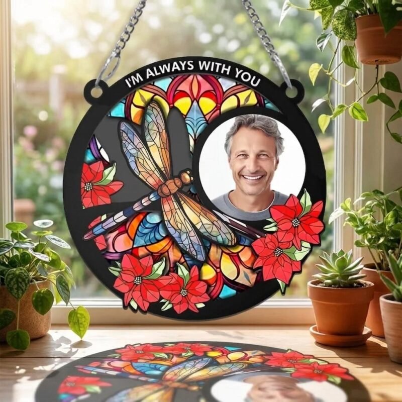 custom-photo-memorial-suncatcher-persona-lifestyle-1 Custom Photo Memorial Suncatcher, Personalized Stained Glass Style Window Hanging — lifestyle scene 1