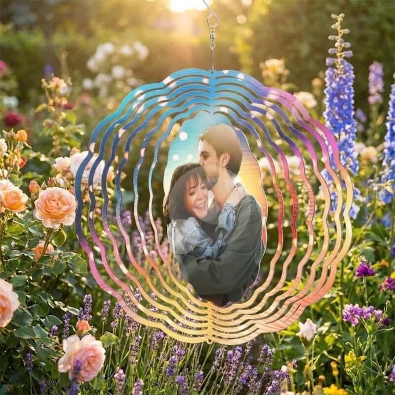 Custom Photo Wind Spinner, Personalized Outdoor Garden Décor — lifestyle scene 2