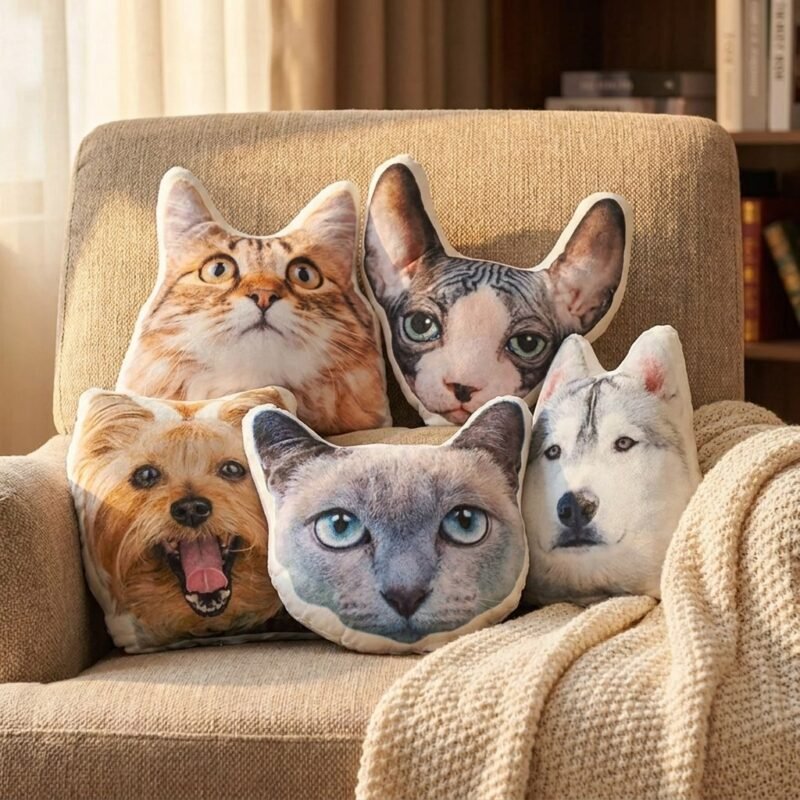 Custom Shaped Pillow Personalized with Your Pet or Loved One in Full Body or Head Design — lifestyle scene 2