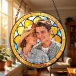 Custom Stained Glass Style Suncatcher Personalized with Your Photo & Name — lifestyle scene 2