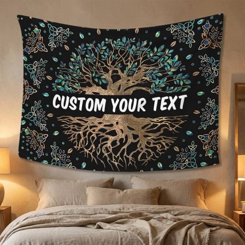 Custom Tree of Life Tapestry, Personalized Wall Hanging with Your Text — lifestyle scene 2