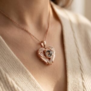 Personalized Angel Wings Photo Projection Necklace — lifestyle scene 1