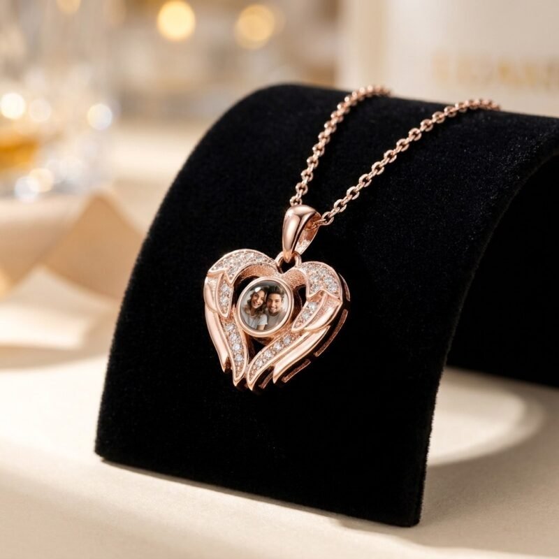 Personalized Angel Wings Photo Projection Necklace — lifestyle scene 2