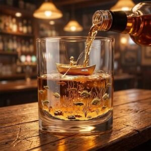 Personalized Whiskey Glass with 3D Fisherman Figurine & Custom Name — lifestyle scene 1
