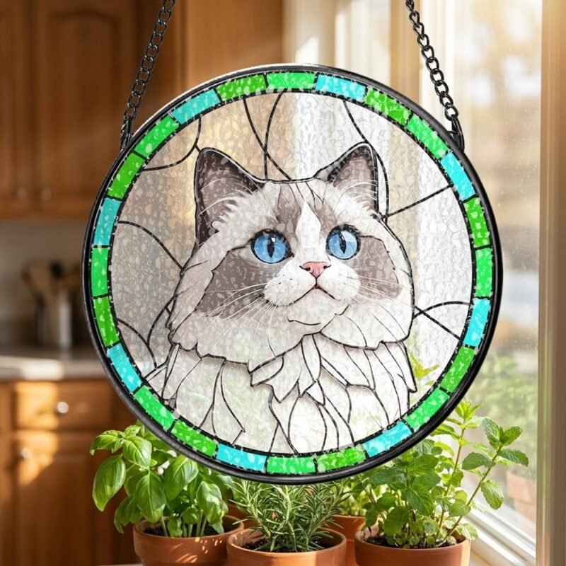 Their Face in the Light — Custom Pet Stained Glass Suncatcher — lifestyle scene 2