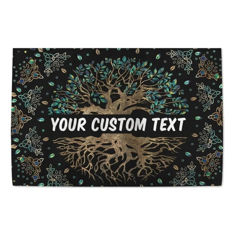 Custom Tree of Life tapestry with personalized text, flat view