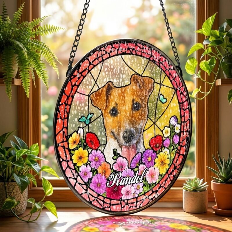 Your Pet, Immortalized in Light — Custom Portrait Stained Glass Suncatcher — lifestyle scene 1